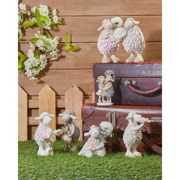 Set of Seth & Sally Sheep family ornaments from Shabbyquins, featuring plush sheep figures with detailed wool and cute expressions.