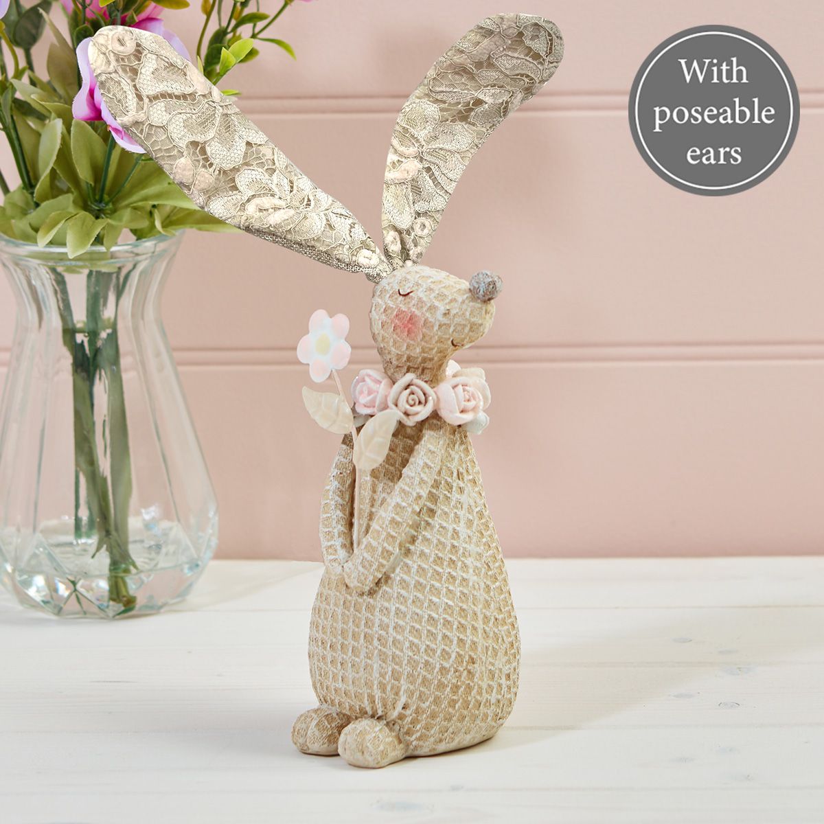 Grace Resin Bunny Ornament by Sable Homeware, detailed cream-colored bunny decorative ornament on a neutral background.