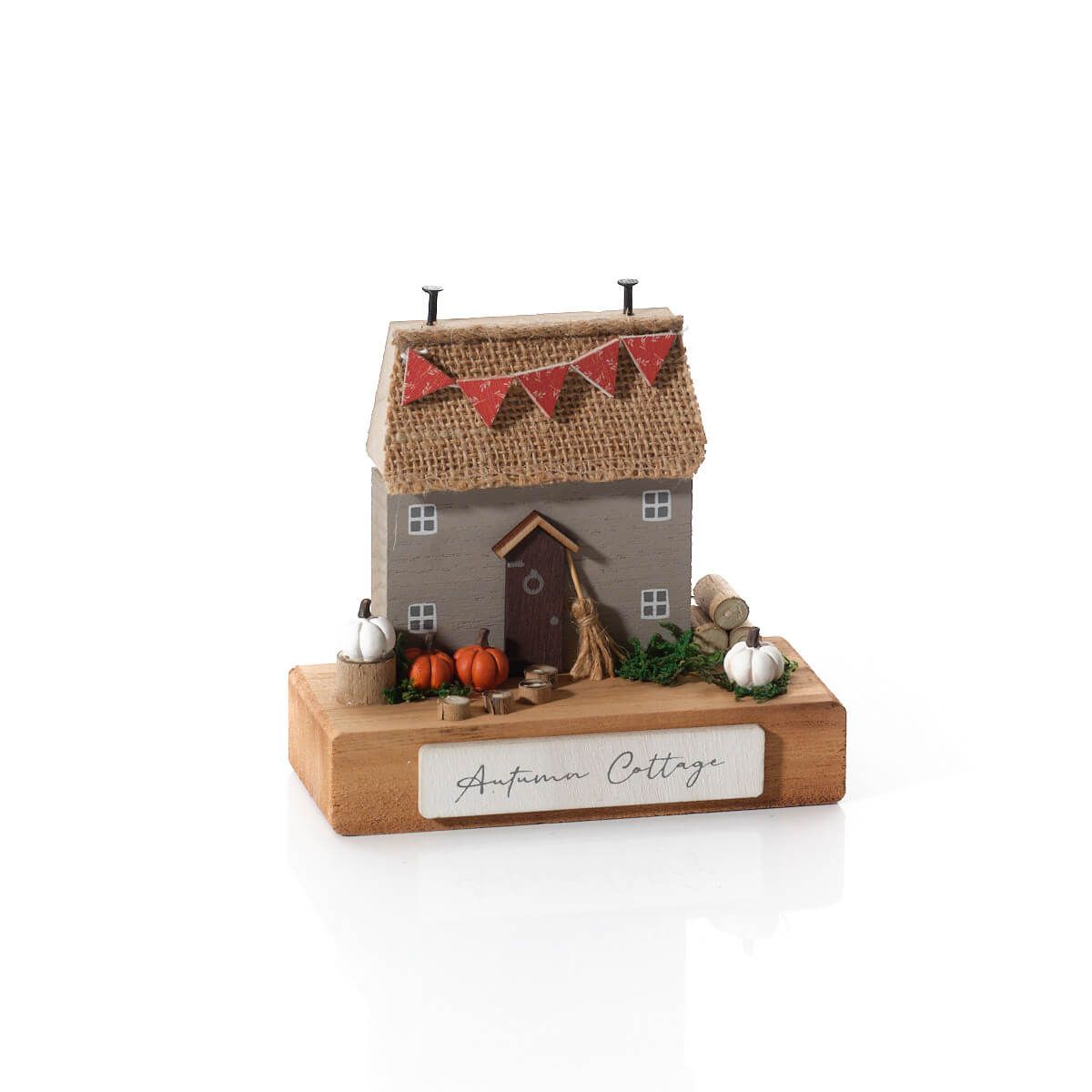 Shabbyquins Harvest Home Autumn Cottage Wooden Block ornament with fall-themed design and rustic wooden finish.