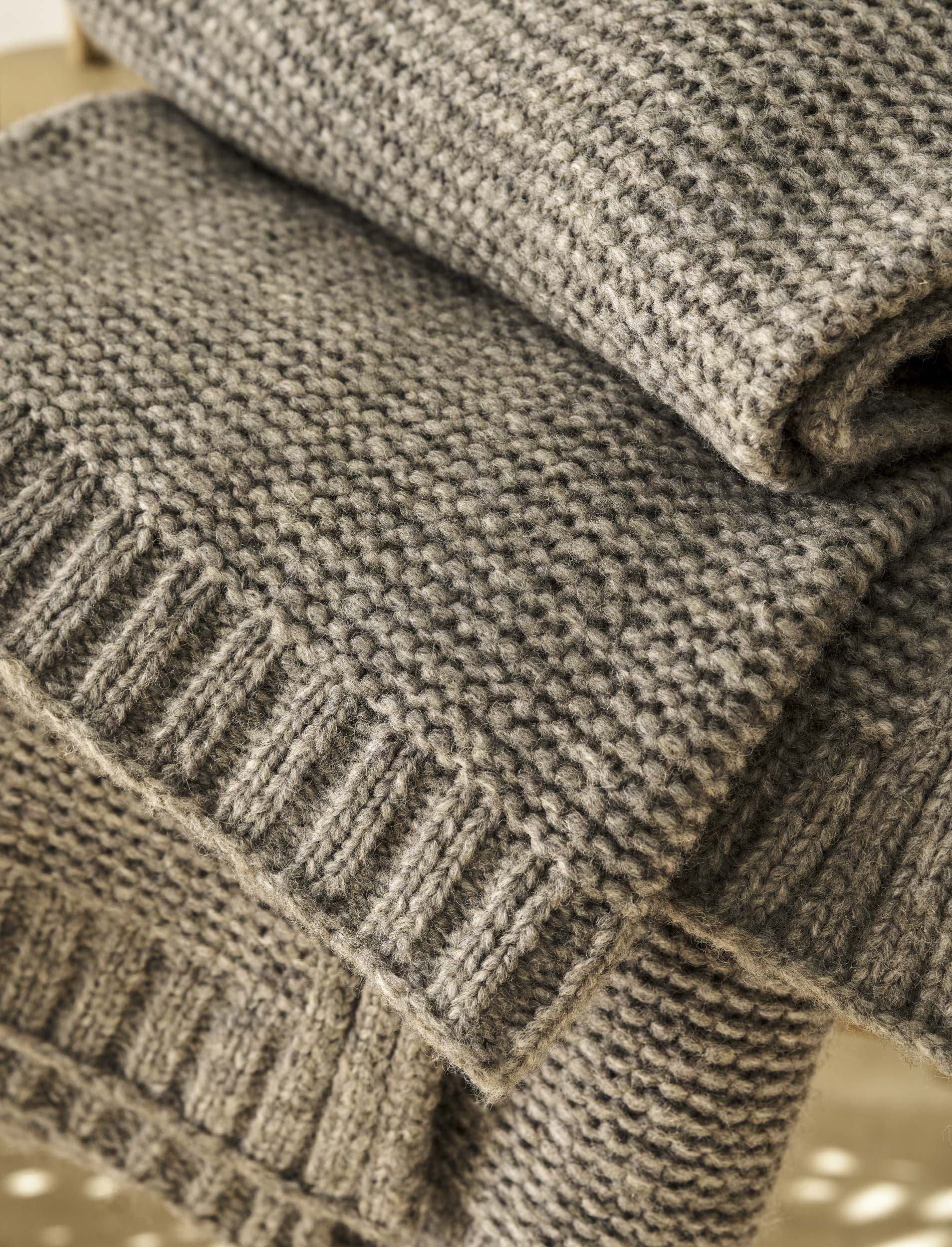 Grey Cable Knit Wool Throw