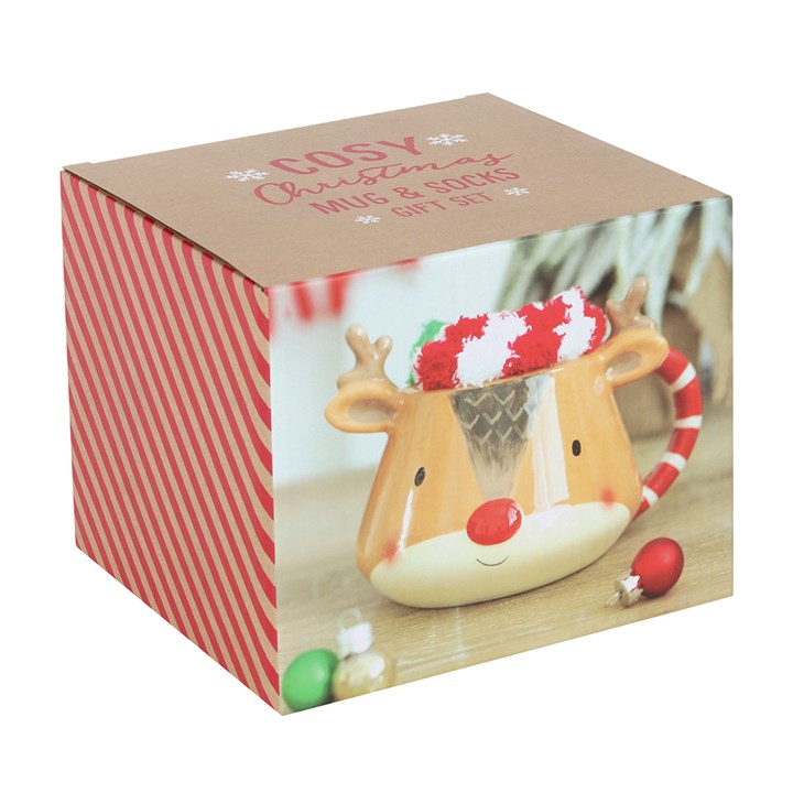 Shabbyquins mug and socks gift set with three cute designs, featuring cozy mug and matching socks for a charming gift.