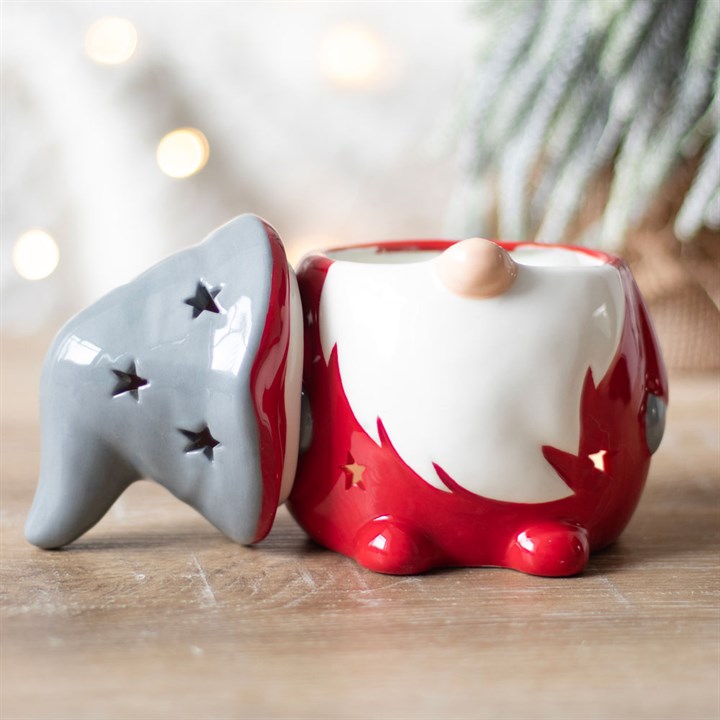 Red and grey Gonk wax burner from Sable Homeware, featuring a ceramic oil burner for wax melts and aromatherapy.