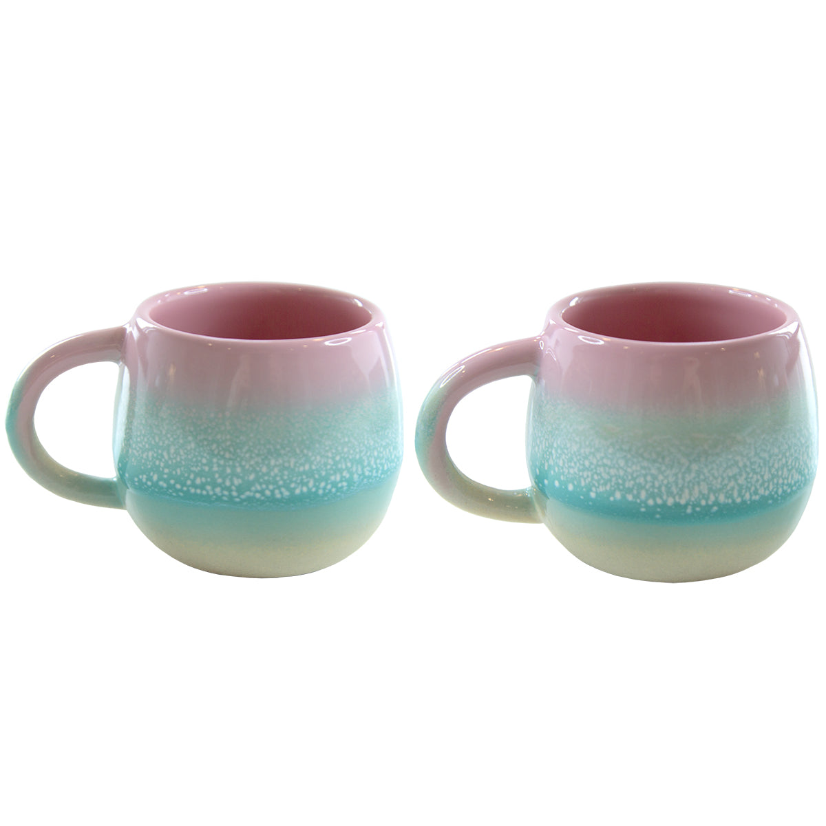 Set of two pastel ombre pink and green espresso mugs by Shabbyquins with a soft, gradient design perfect for stylish coffee drinking.
