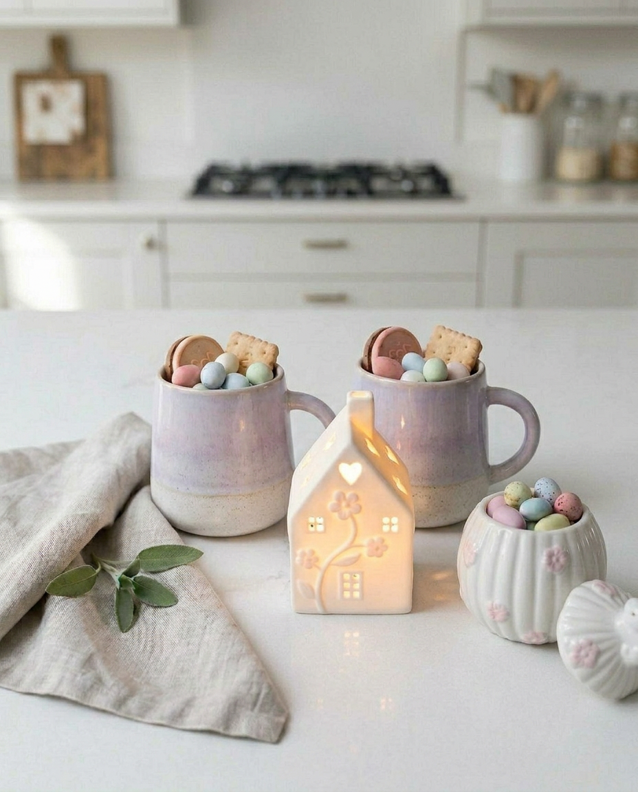 Sable Homeware cozy Easter evening mug with glow-in-the-dark Easter whimsy design on a white background