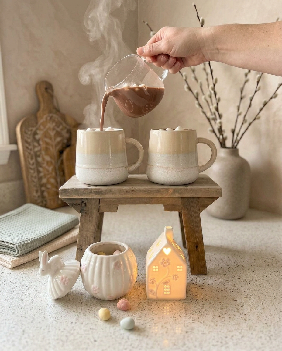 Cosy Easter Evening Mug and Glow Set by Sable Homeware, featuring a warm mug with Easter-themed design and soft glow lights.