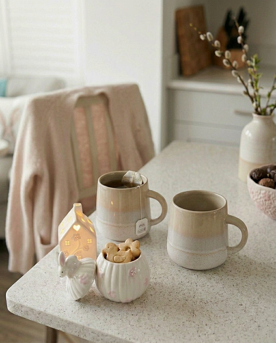 Sable Homeware cozy Easter evening mug with a whimsical design and accompanying glow set, perfect for festive relaxation.