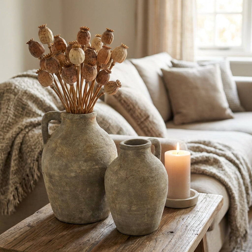 Rustic neutral Sabrina vase by Sable Homeware in two sizes, showcasing warm, earthy tones and elegant ceramic design.