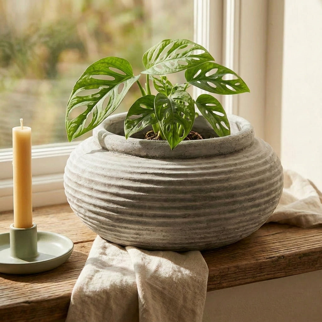 Shabbyquins Athena round ribbed vase with textured design, perfect for elevating your space with stylish home decor.