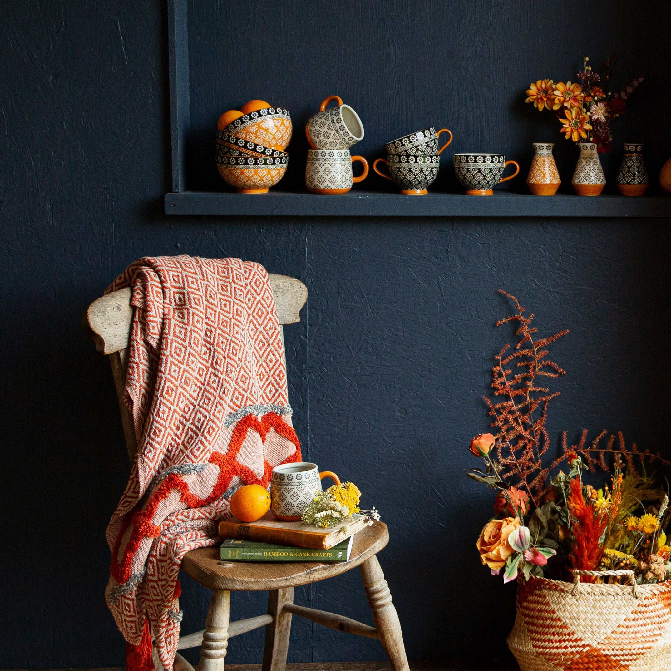 Anika Geometric Mug by Sable Homeware featuring a stylish geometric pattern, shown in a lifestyle setting.