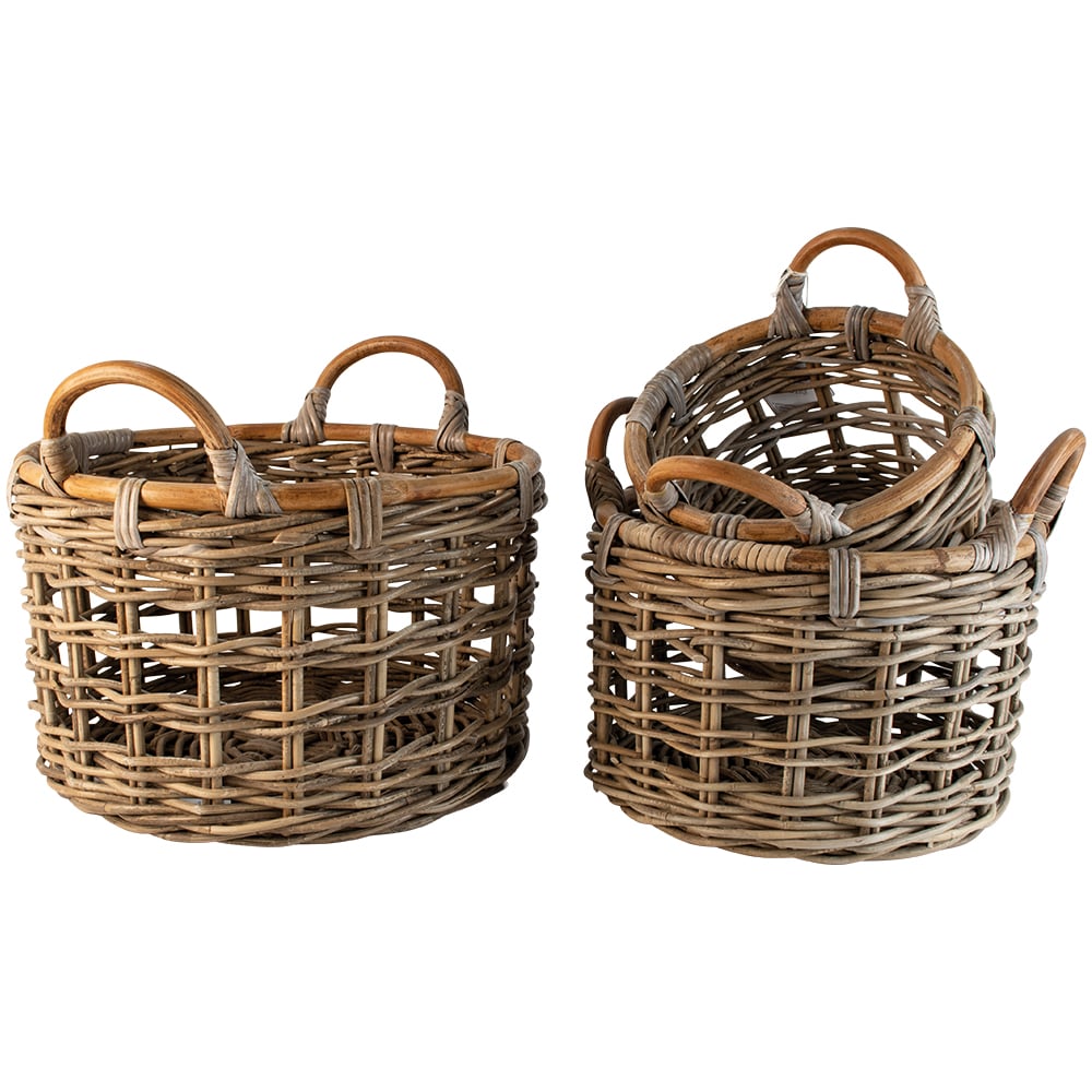 Round Kubu Basket with Handles Set of 3 - Shabbyquins