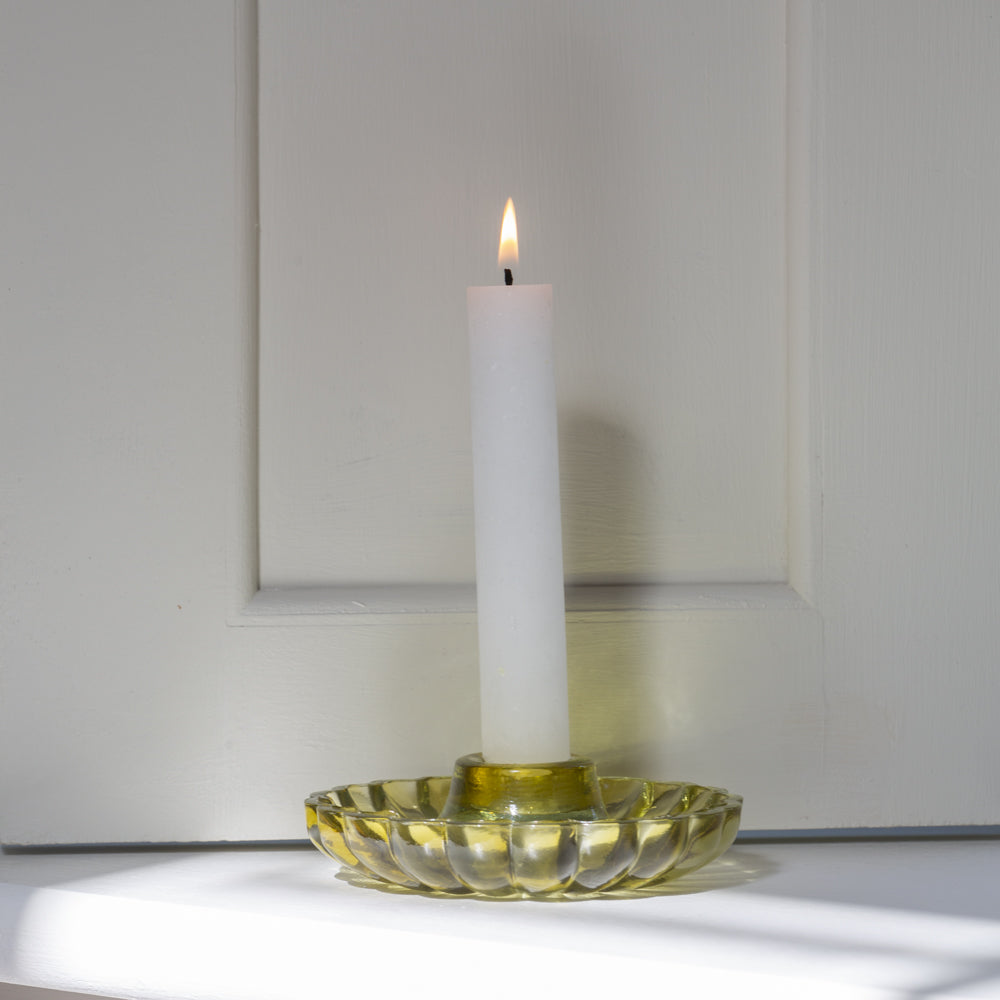 Sable Homeware scallop candleholder in three colors, featuring a stylish design with scalloped edges and a candle holder top.