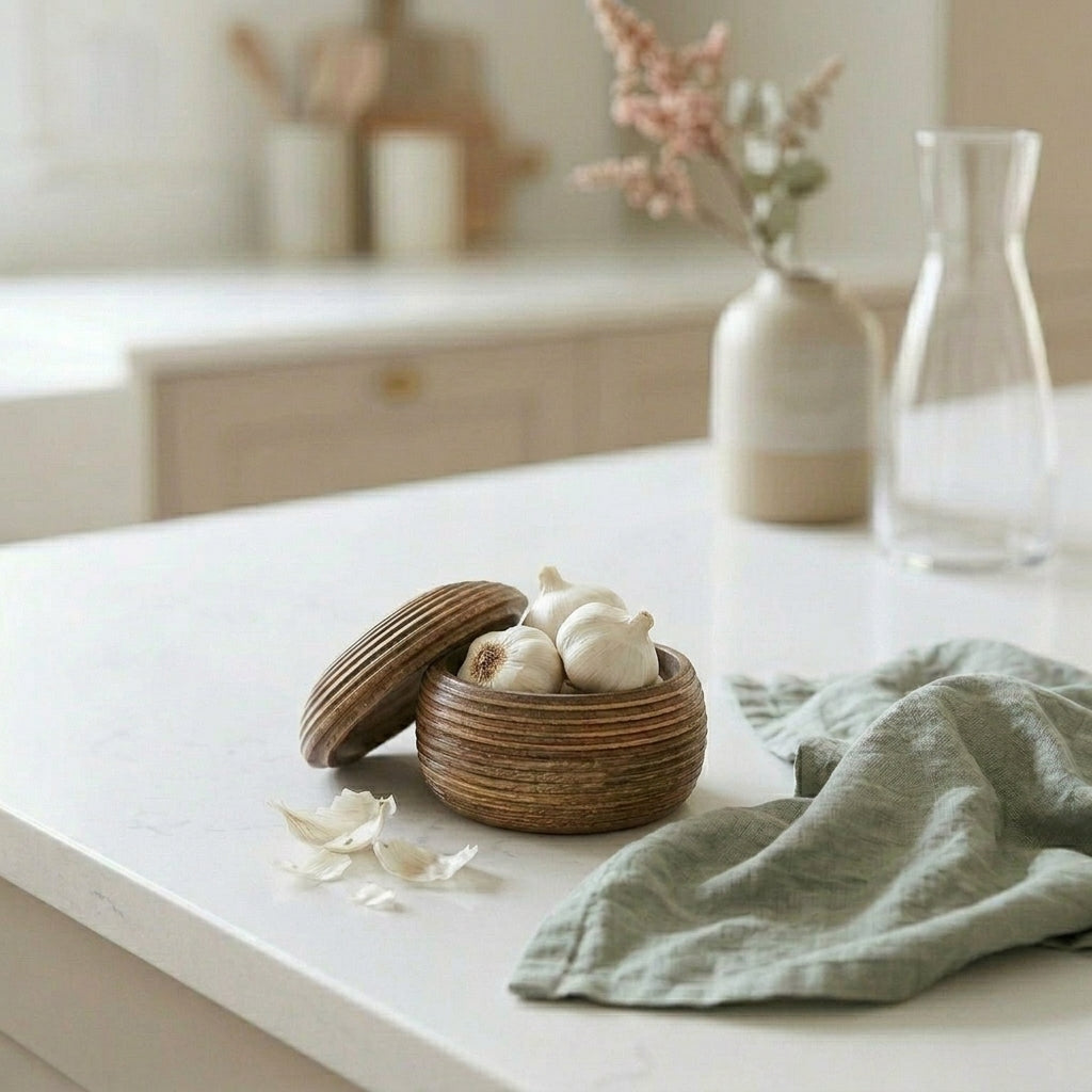 Makula natural mango wood bowl with lid by Sable Homeware, showcasing a smooth, handcrafted wooden bowl with matching lid.