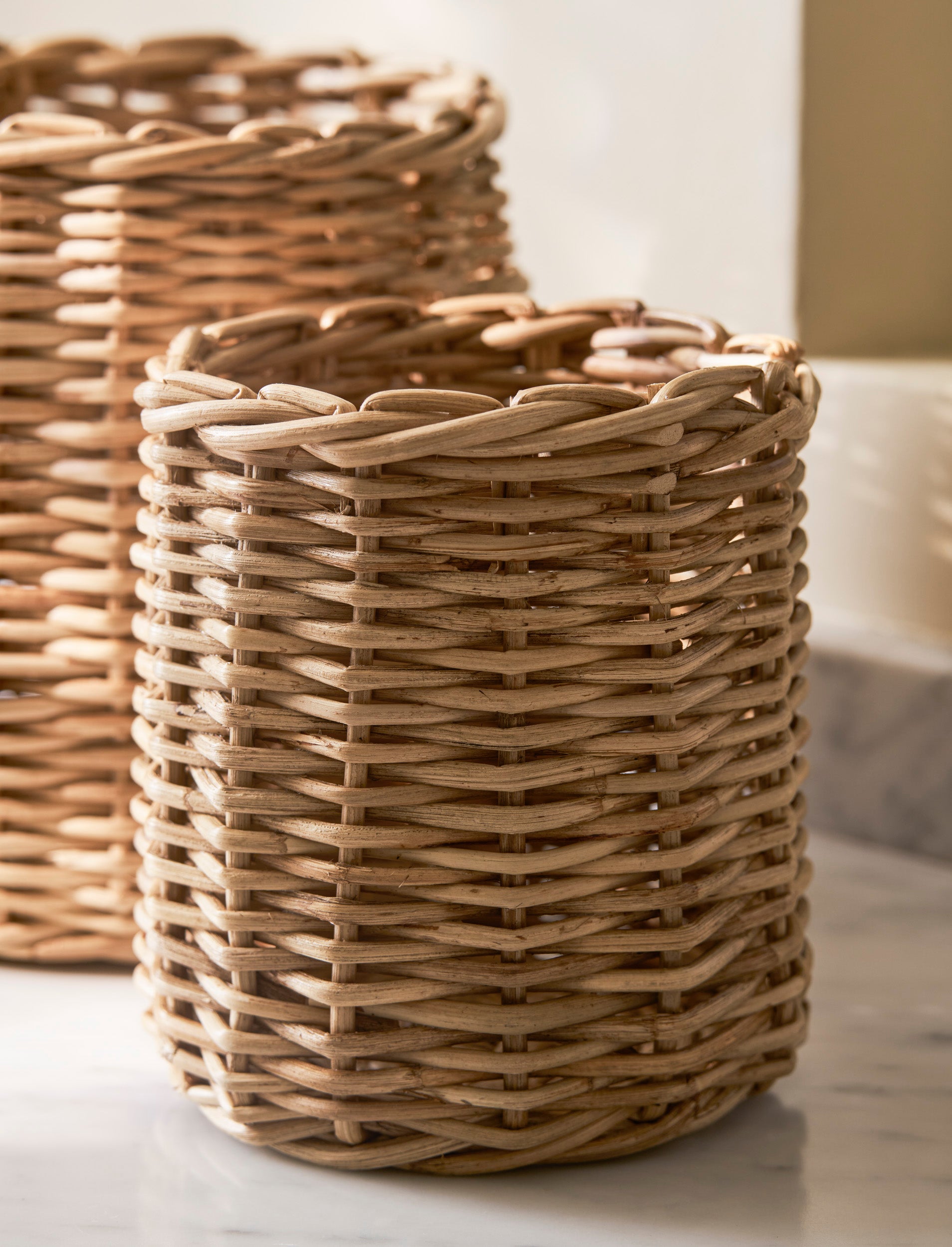 Set of two Sable Homeware Preston Utensil Pots in natural seagrass, perfect for organizing kitchen utensils stylishly.