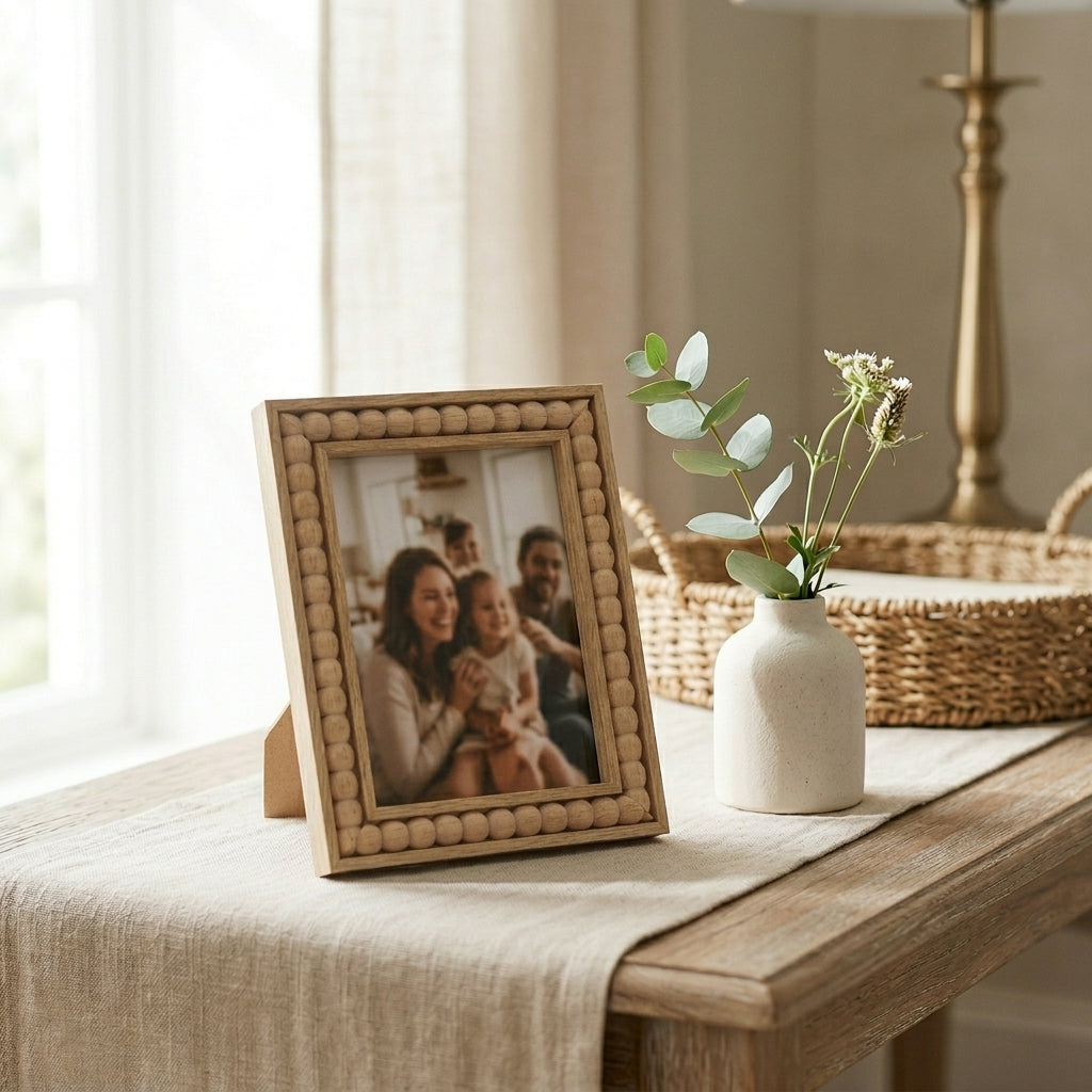 Light Wood Beaded Photo Frame | Sable Homeware