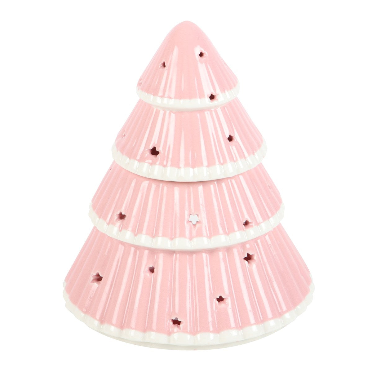 Pink or white Christmas Tree oil burner by Sable Homeware, themed for Halloween, shown with decorative candles and festive details.
