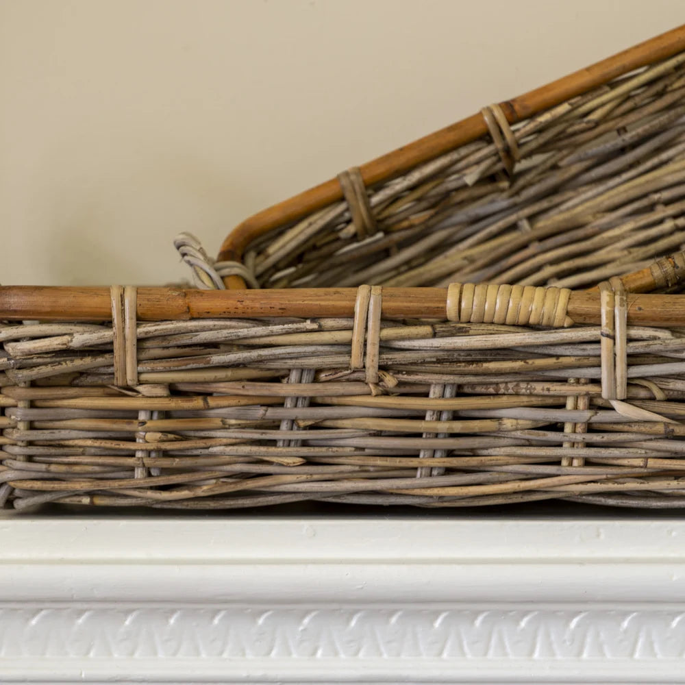 Rectangular Kubu rattan tray by Sable Homeware with woven rattan design, perfect for serving or home decor.