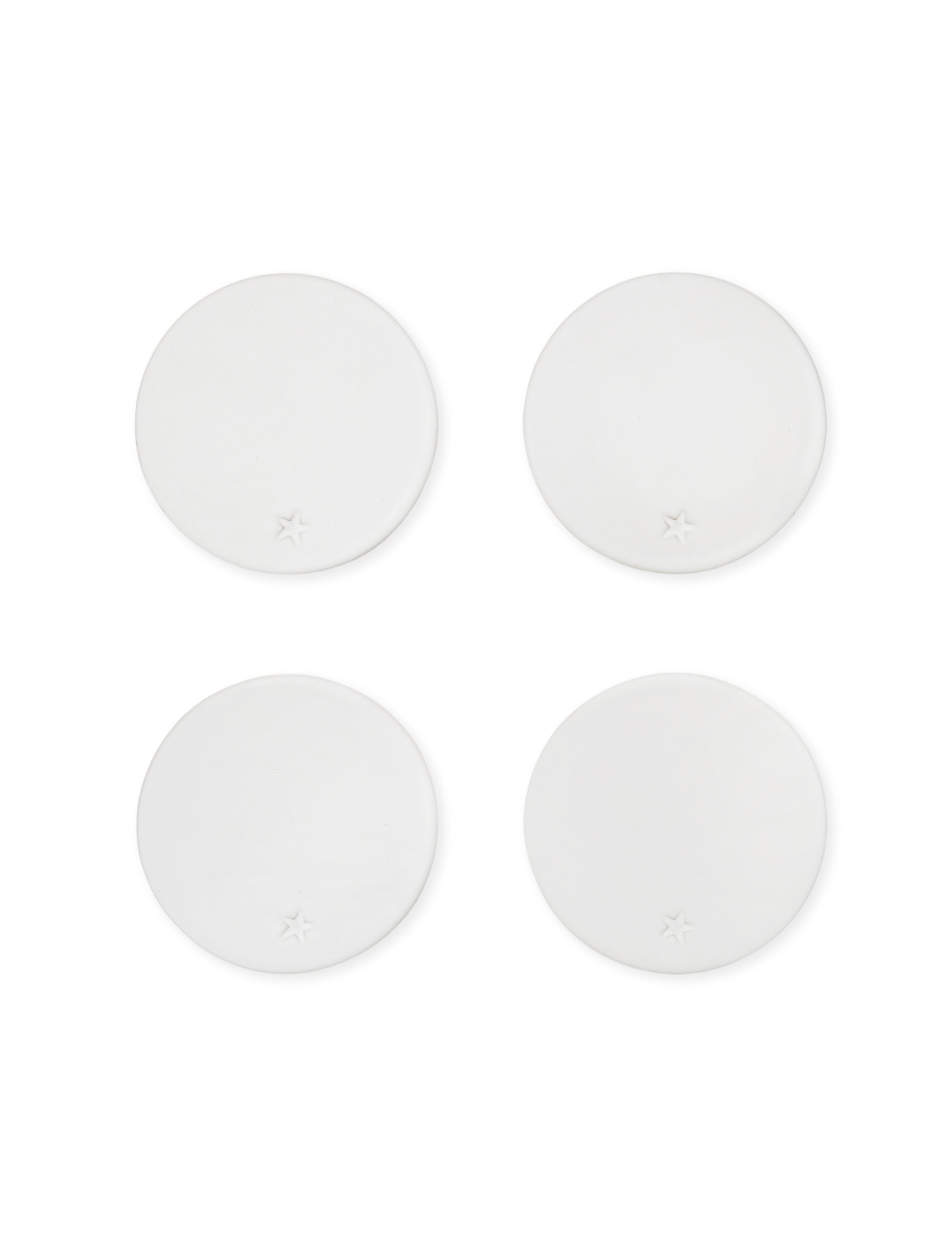 Round White Ceramic Coasters with Star, Set of 4