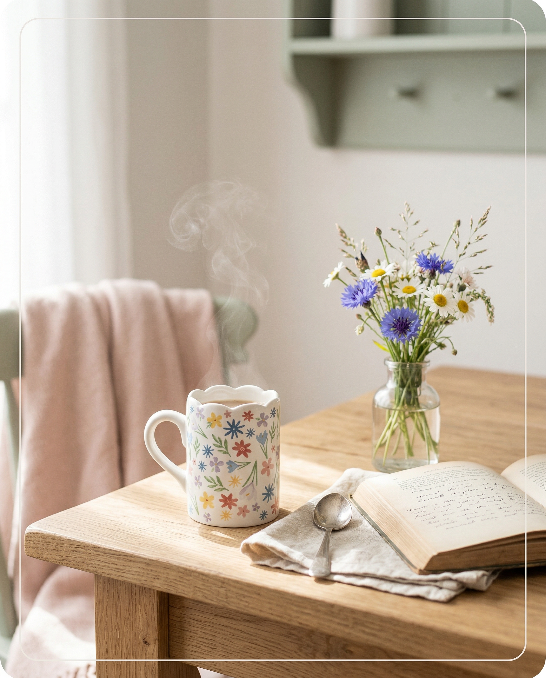 Sable Homeware floral print scalloped mug with colorful flower design and scalloped edges, suitable for hot beverages.