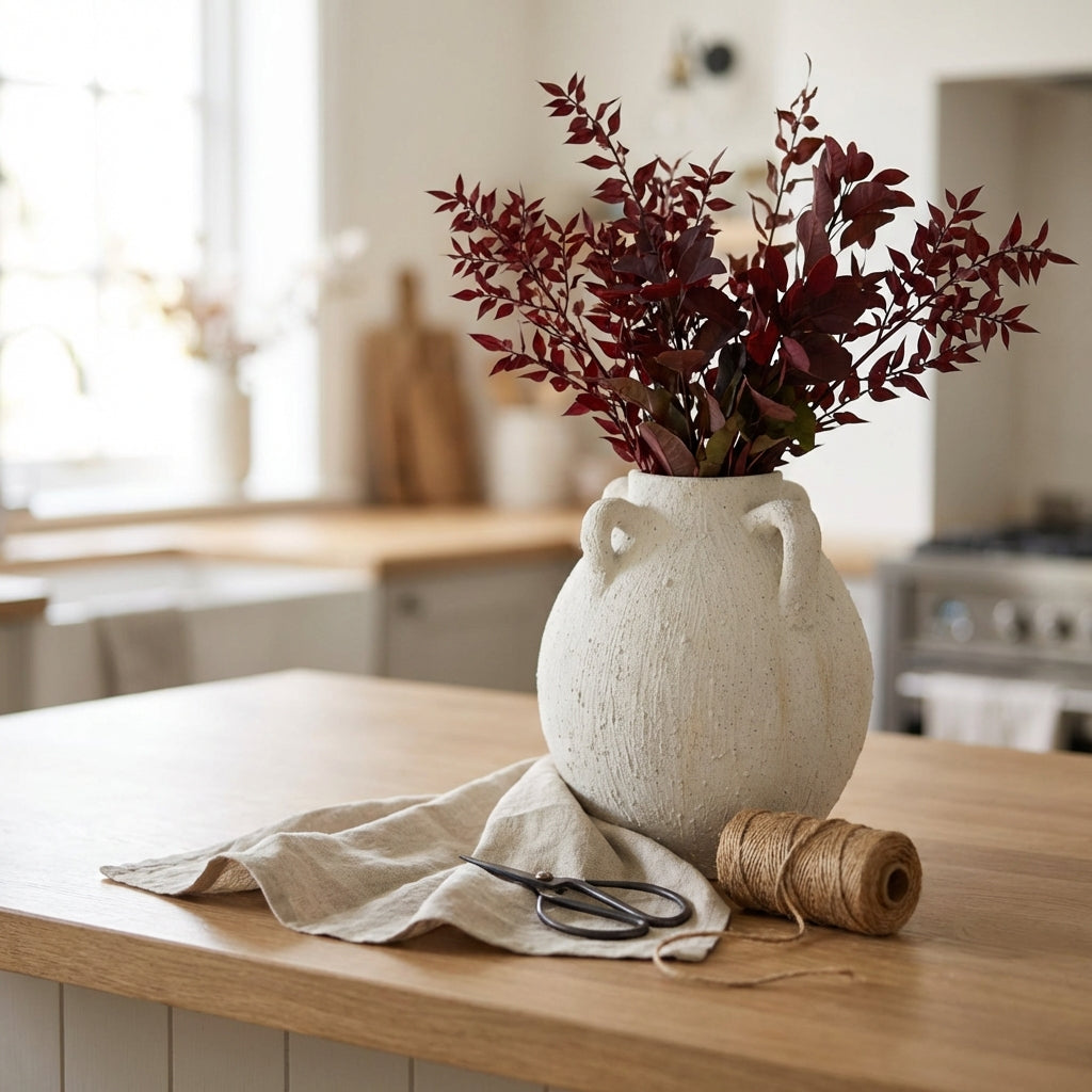 White textured Toby vase by Sable Homeware, shown in two sizes, with a modern, glazed ceramic finish and decorative shape.