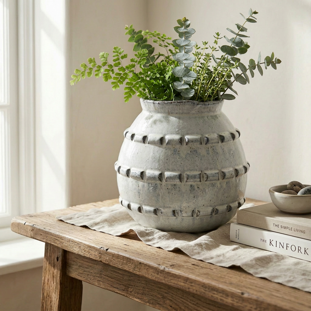 Soft grey tactile vase from Sable Homeware, showing textured surface in two size options for stylish home decor.