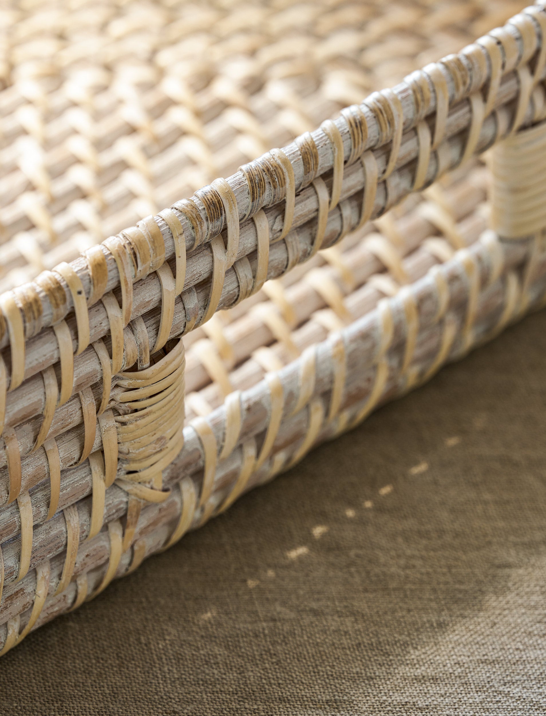 Set of two Wittering Rattan Rectangular Trays baskets by Sable Homeware, featuring natural woven rattan design and sturdy handles.