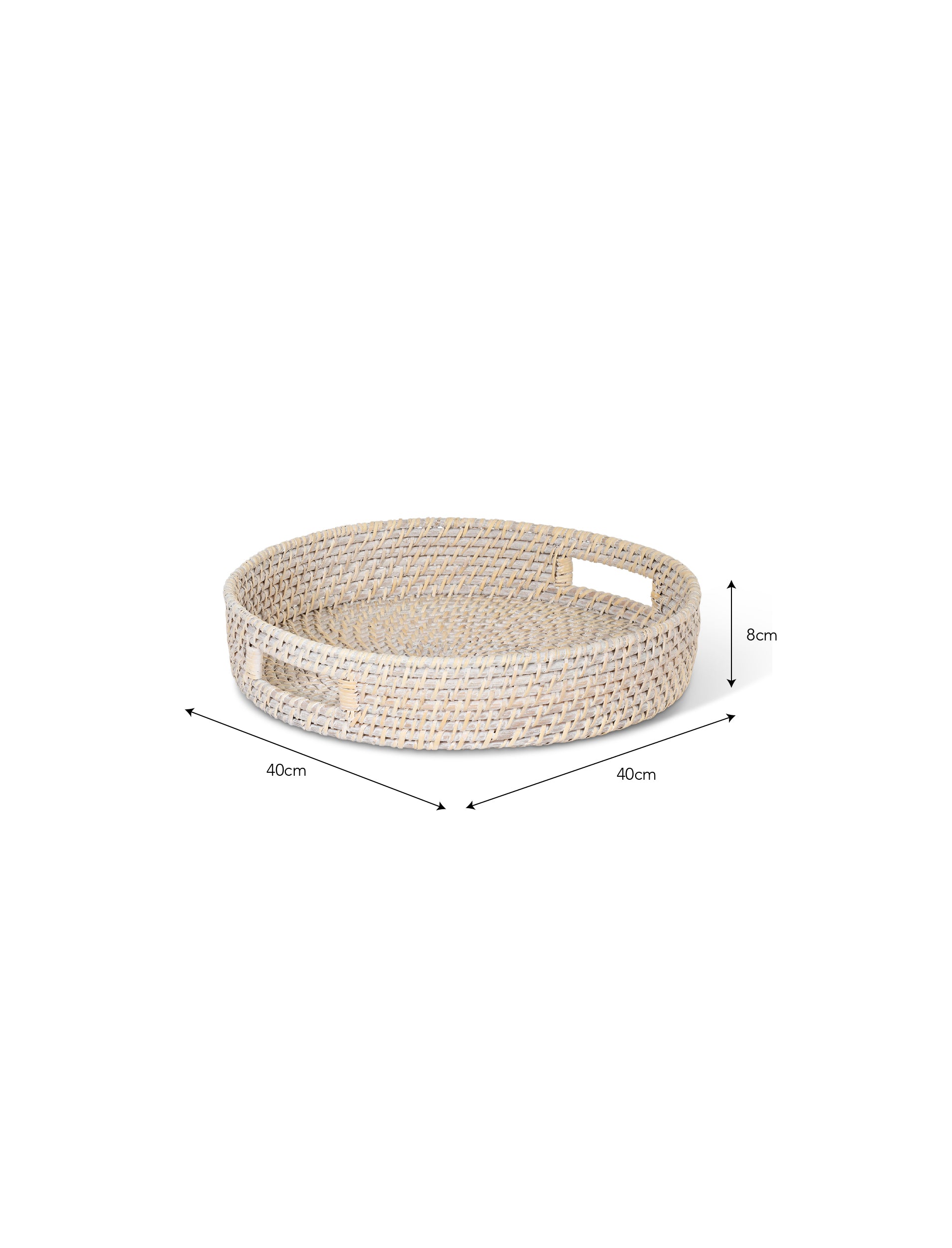 Sable Homeware Wittering Round Rattan Serving Board in white, featuring a natural rattan finish and circular shape for serving.