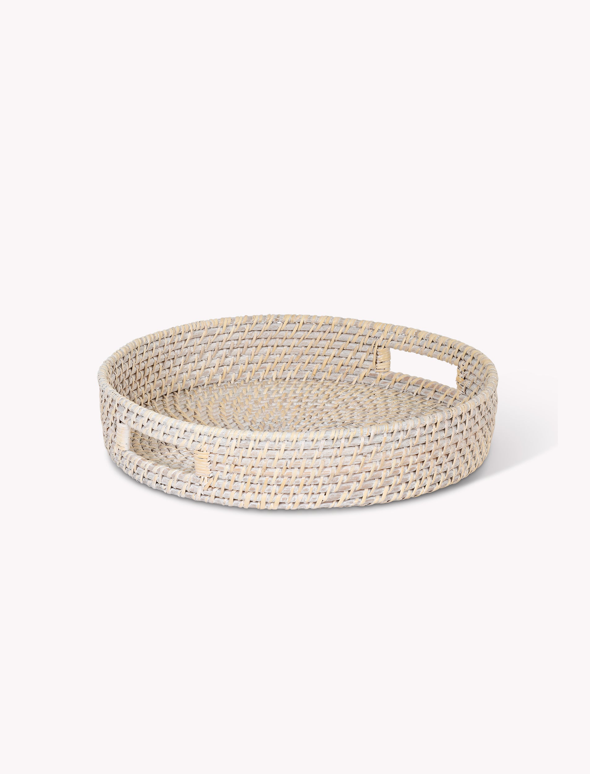 White Wittering Round Rattan Serving Board by Sable Homeware with a natural woven rattan surface and smooth edges.