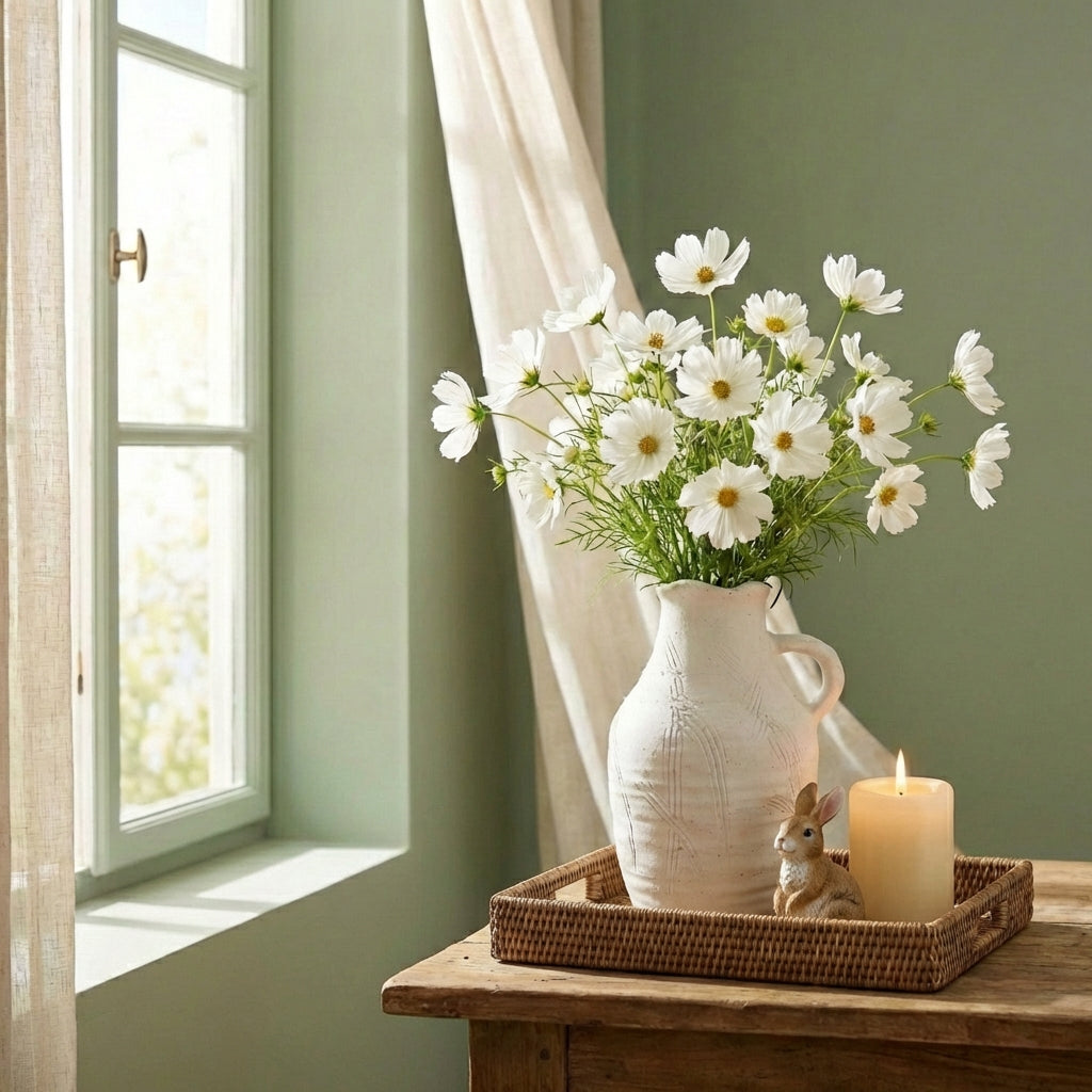 Elegant white Shabbyquins Kate stoneware vase with a classic design, perfect for spring floral arrangements.