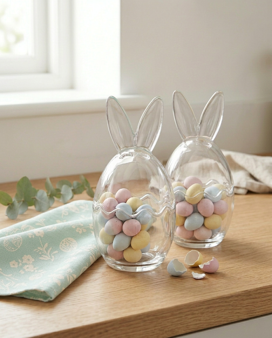 Sable Homeware bunny ear storage jar in two sizes, whimsical ceramic jar with adorable bunny ear lid for home decor or storage