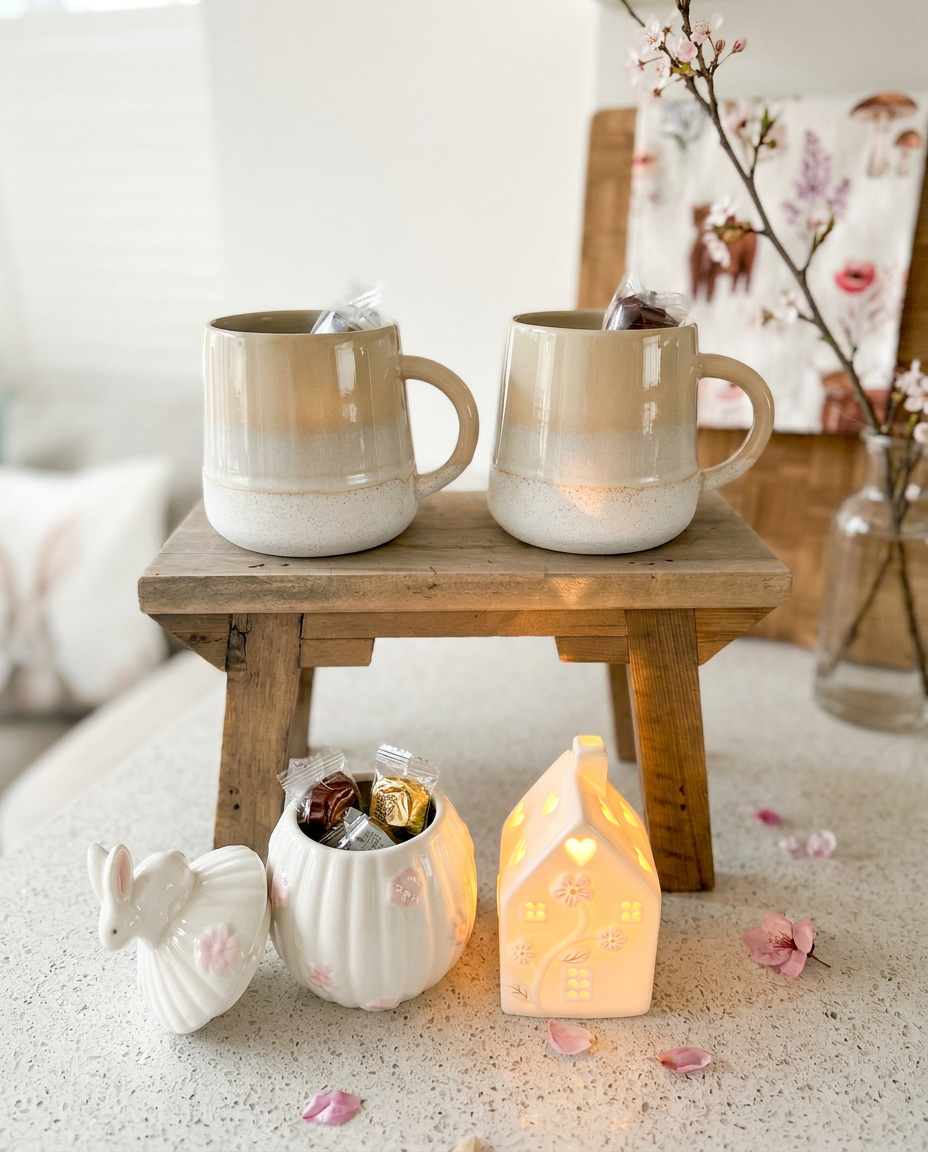 Sable Homeware Cosy Easter Evening Mug and Glow Set featuring a warm mug and soft glow lights for relaxation.