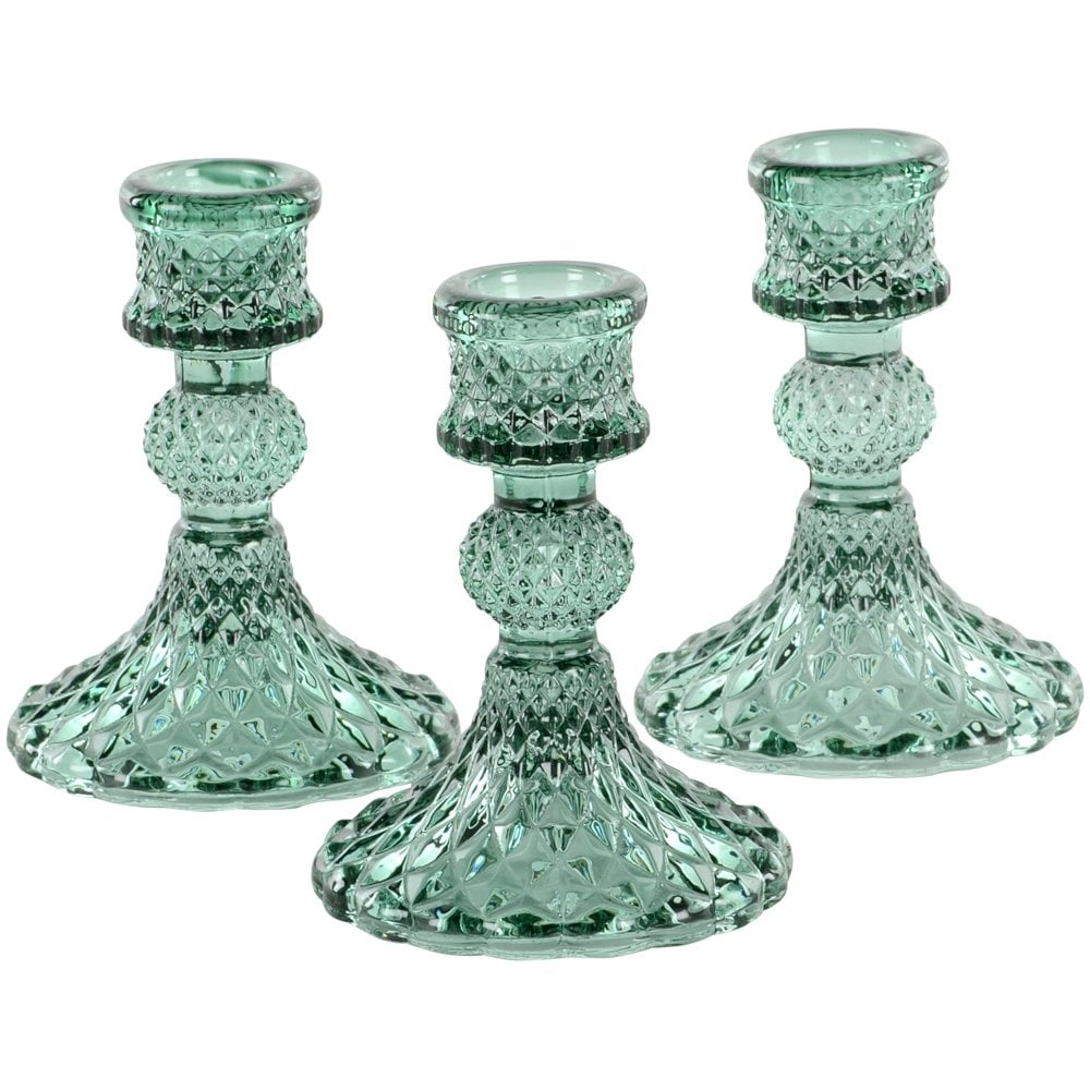 Colorful glass Harlequin candlestick by Sable Homeware, featuring a vibrant, decorative candle holder with a unique pattern.
