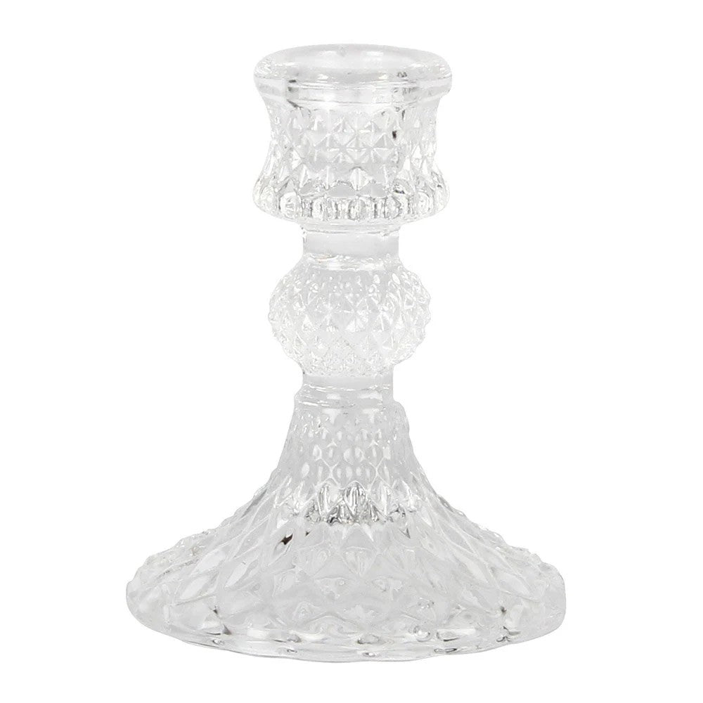 Colorful glass Harlequin candlestick holder by Sable Homeware, featuring a vibrant, decorative design in assorted colors.