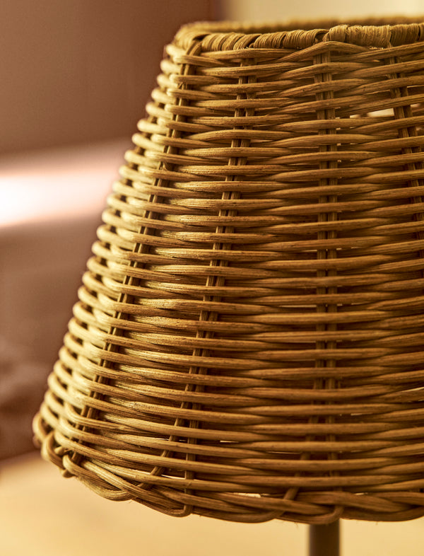 Burleigh cordless table lamp with woven rattan shade