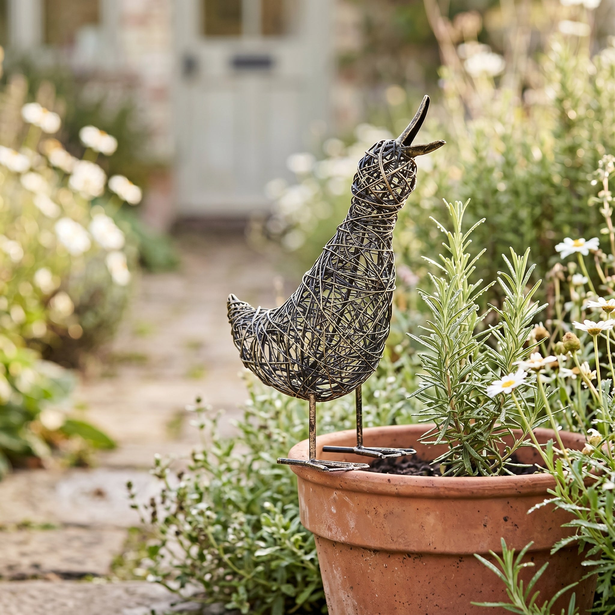 Small Slim Duck Wire Garden Ornament by Sable Homeware, decorative metal garden sculpture of a duck.