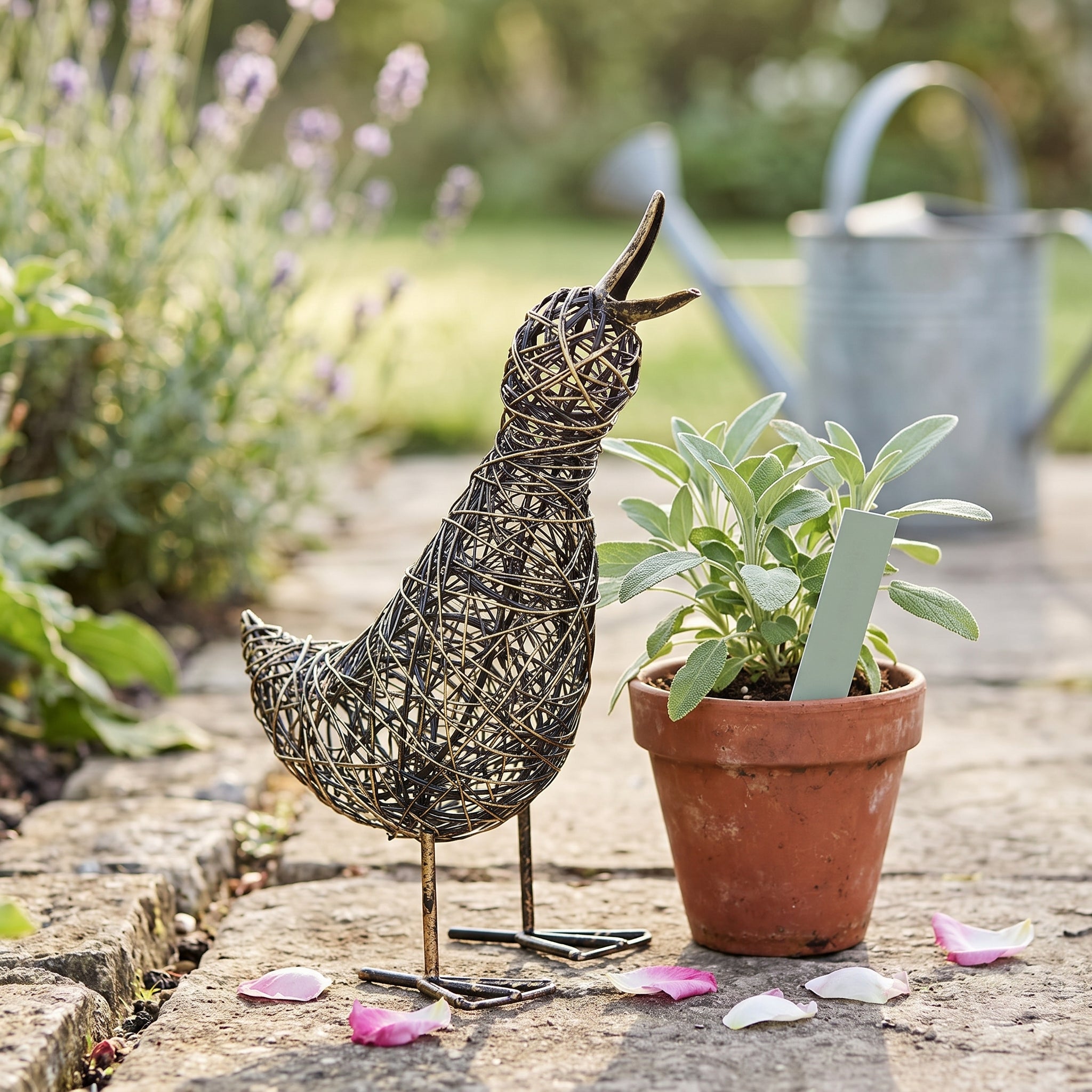 Small Slim Duck wire garden ornament by Sable Homeware, decorative metal garden sculpture with a charming duck design.