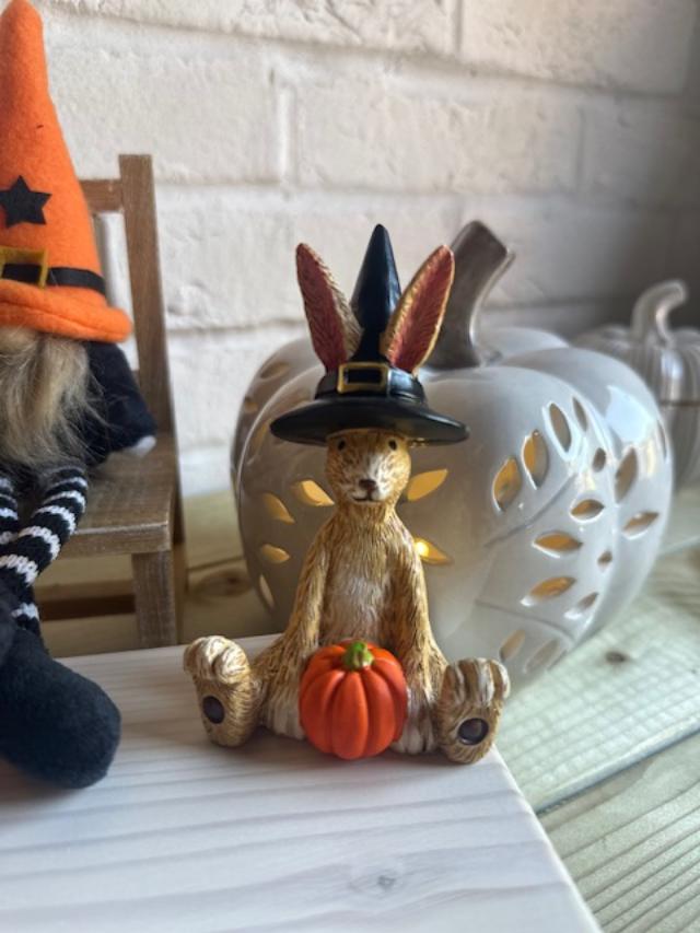 Halloween Sitting Witch Rabbits ornament by Sable Homeware, featuring three stylish bunny figurines with witch hats for Halloween decor.