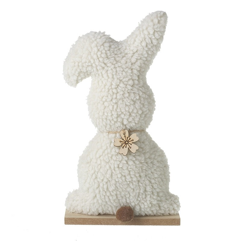 White fluffy Easter Bunny ornament by Sable Homeware, showing two styles with soft, plush texture and bunny designs.