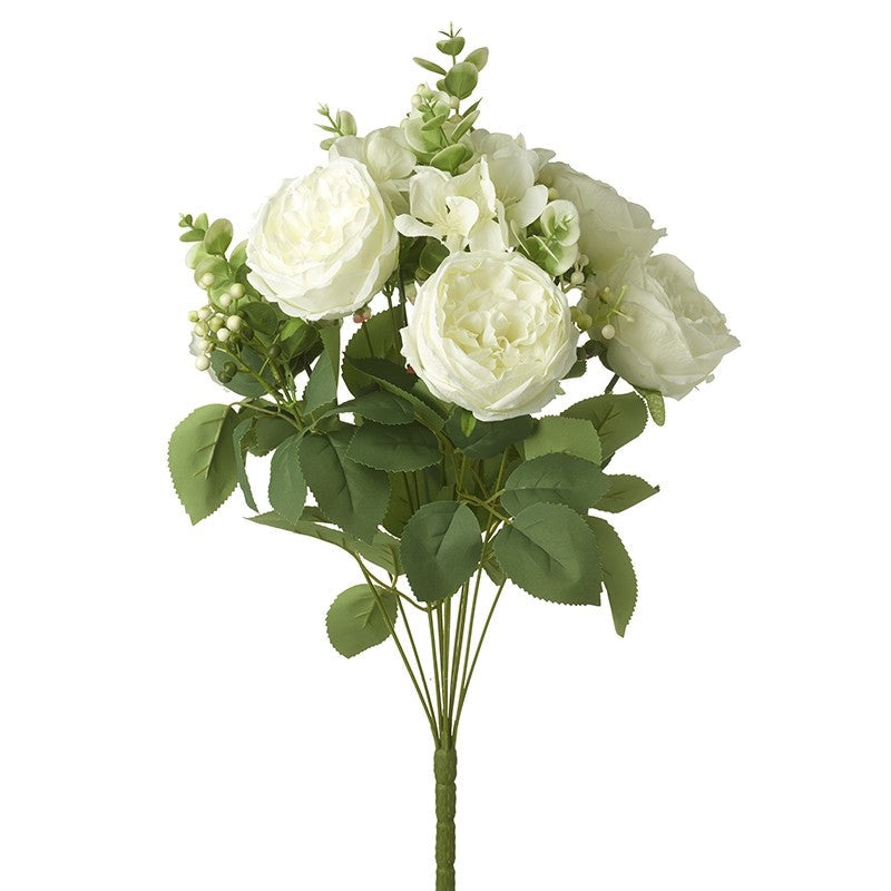 Faux white roses and foliage spray by Sable Homeware, realistic artificial flowers for decorating