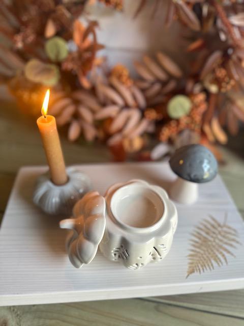 Sable Homeware Autumn Leaves Pumpkin Oil Burner with Halloween-themed design for aromatic candle or oil burning.