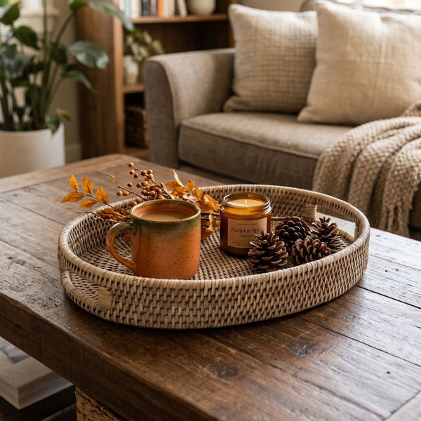 Grey Rattan Oval Drinks Tray