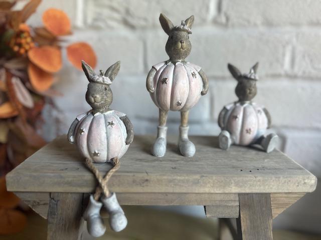 Pink Halloween pumpkin rabbits ornament featuring three styles, designed by Shabbyquins, with adorable pink bunny details and festive accents.