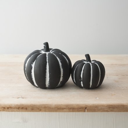 Set of black pumpkin ornaments by Sable Homeware, decorative Halloween-inspired pumpkins for seasonal home decor.