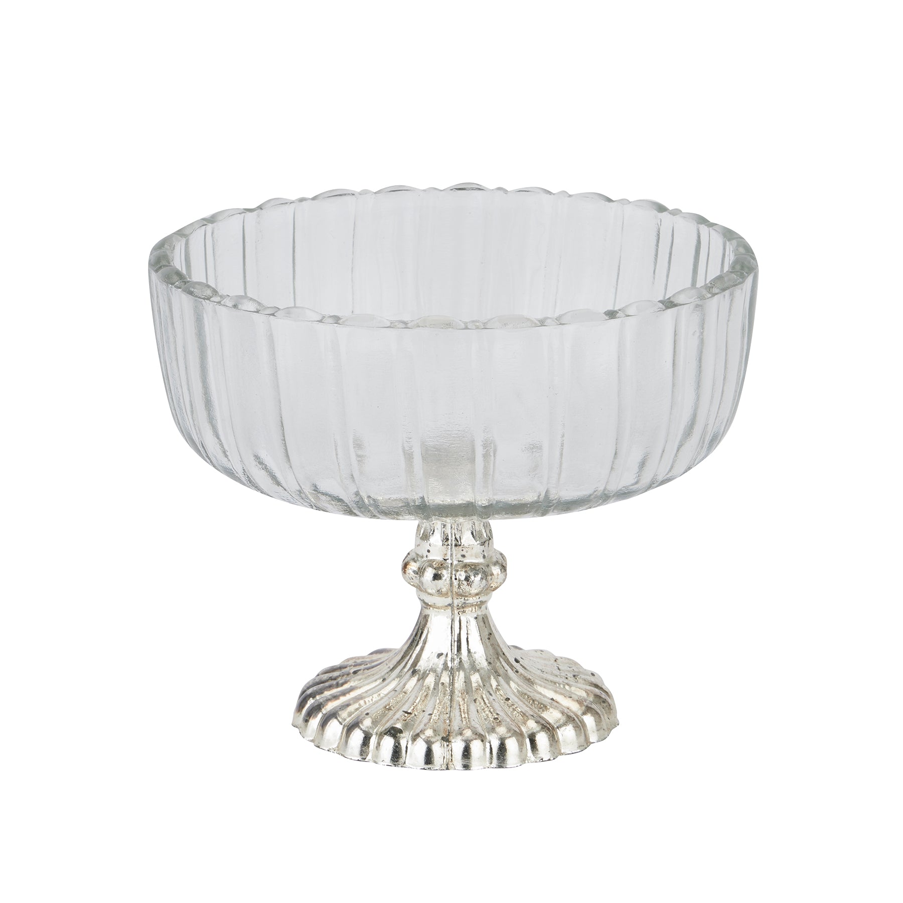Small fluted glass display bowl by Sable Homeware, showcasing elegant ridged design for decorative or serving use.