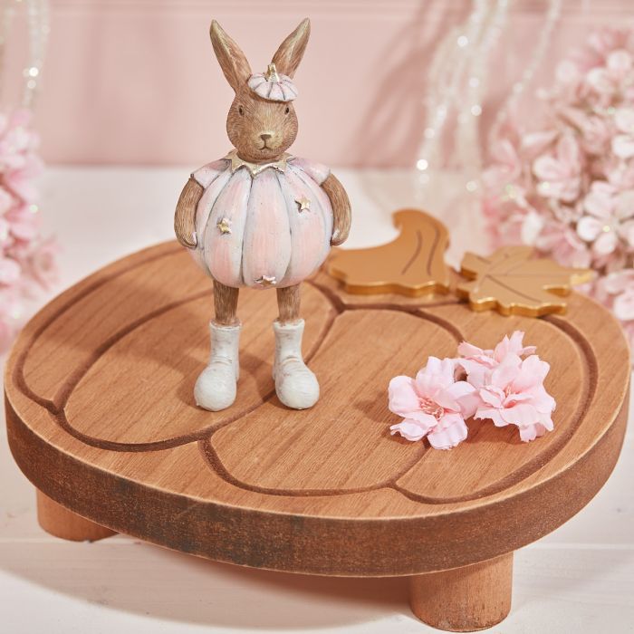 Pink Halloween pumpkin rabbit ornament by Shabbyquins, featuring three stylish standing bunny designs with pumpkin accents.
