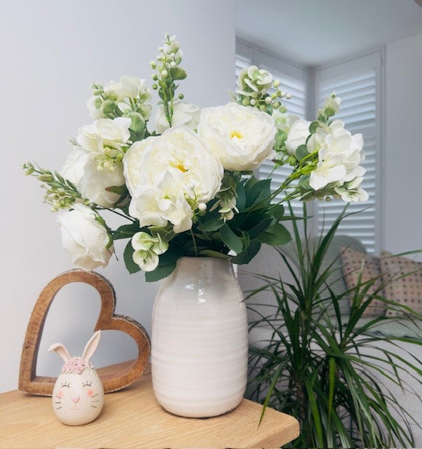 Distressed white Stephanie vase by Sable Homeware with a rustic, textured finish and elegant shape, perfect for home decor.