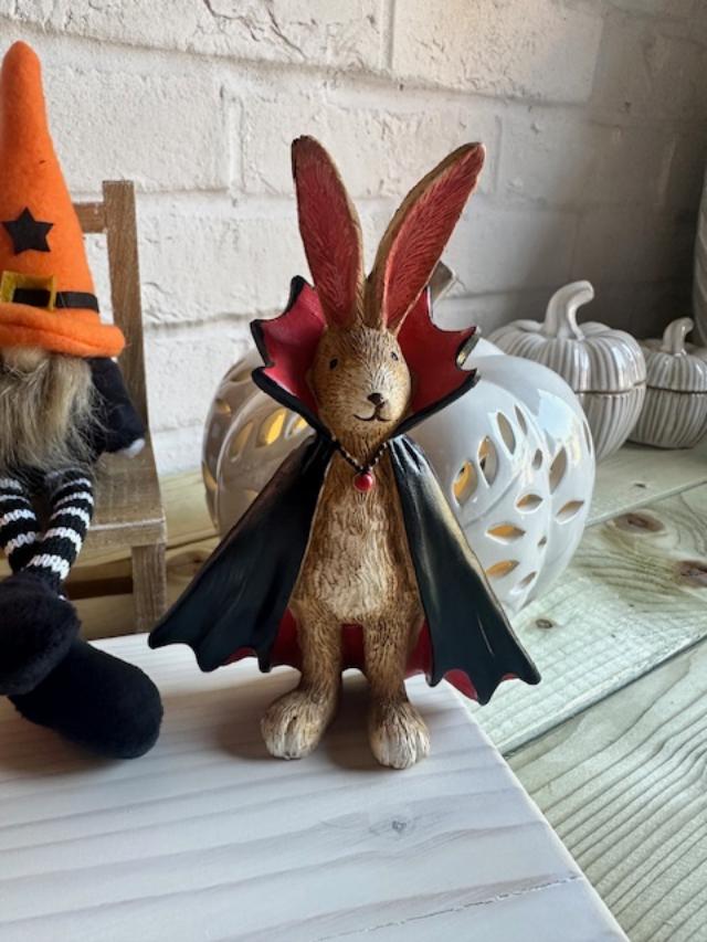 Halloween vampire rabbit ornament by Sable Homeware featuring a spooky bunny with vampire fangs and dark accents.