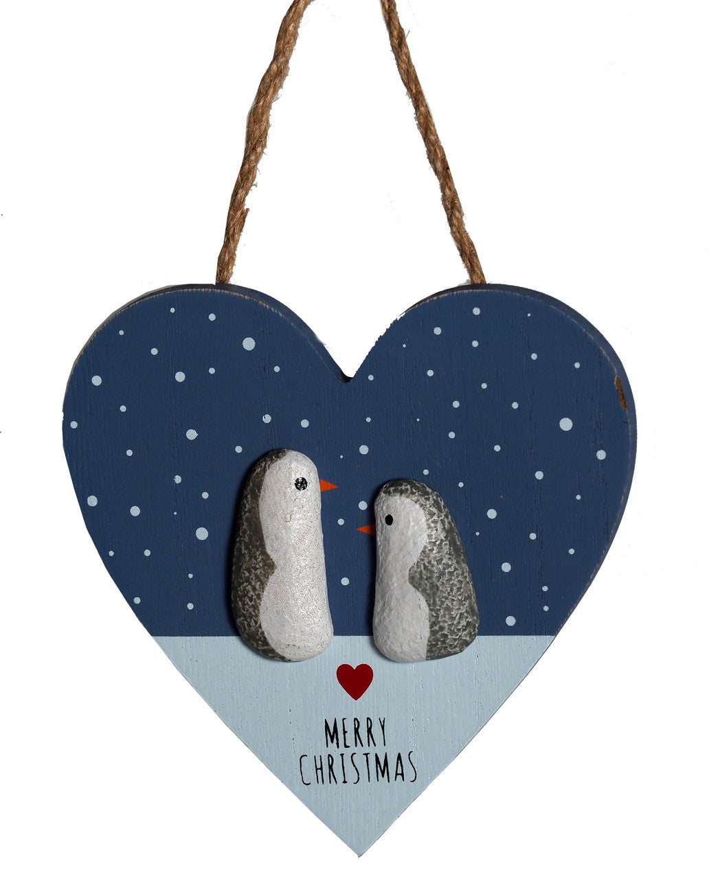Shabbyquins Christmas Penguins Hanging Heart wall decoration featuring festive penguins and a heart design for holiday decor.