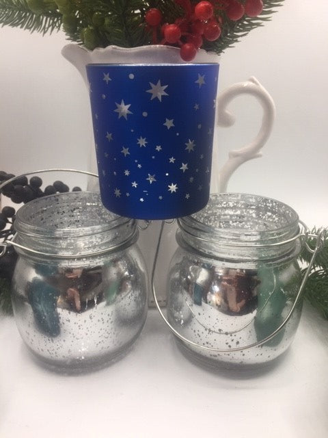 Silver crackle lantern hanging tealight holder by Sable Homeware, featuring a textured metallic finish and decorative design.
