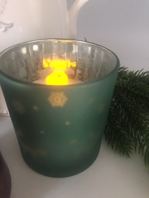 Sable Homeware Woodland Christmas tealight candle holder with woodland scene design, ideal for festive holiday decor.