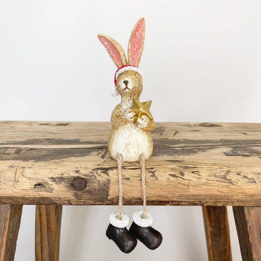 Sitting Santa Rabbit With Star or Present - Sable Homeware